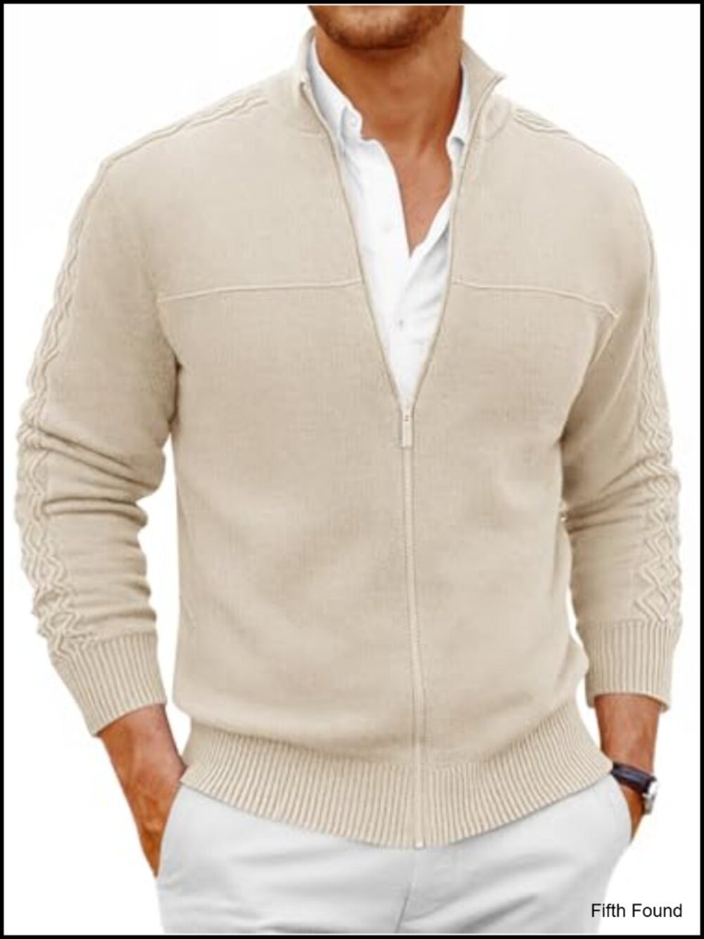 Full Zip Cardigan Sweater Cable Knit Mock Neck Chunky Winter